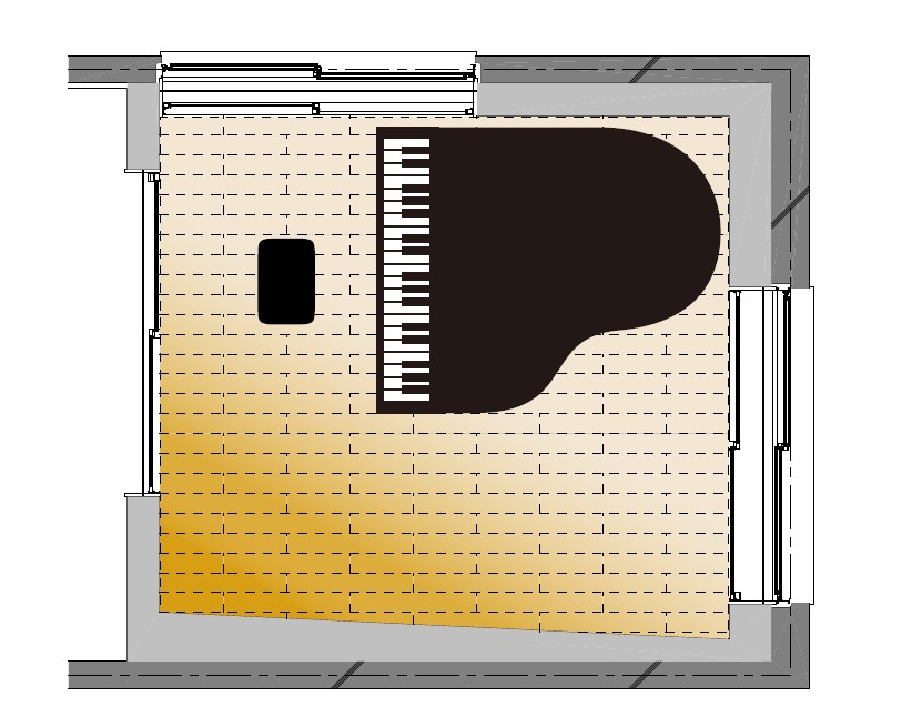 ROOMS（防音ルーム） 居室部分・グランドピアノ設置イメージ配置図